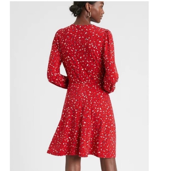 Banana Republic Floral Red Belted Fit-and-flare Dress Sz XS - Picture 4 of 8